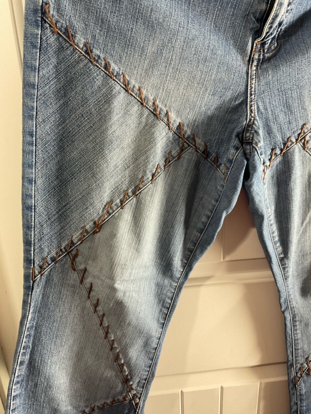 Zana Di Light Blue Flare Jeans with Zigzag Stitch Panels - Picture 2 of 13
